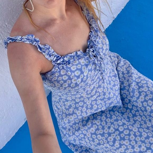 Blue Floral Ruffle Strap Mini Dress 💙 - Picture 2 of 9
